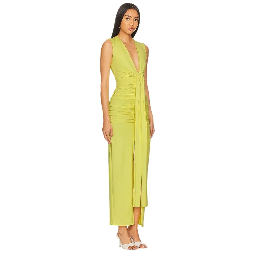 Susana Monaco Tie Front Gathered Dress in Glow X-Small New Womens Maxi - Image 3