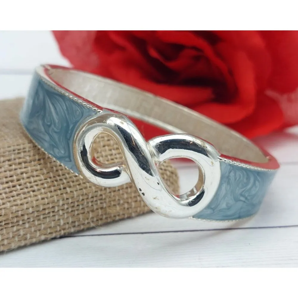 Roberto by RFM Infinity Silver Tone Hinged Bangle Bracelet Blue Swirl Enamel - Image 5