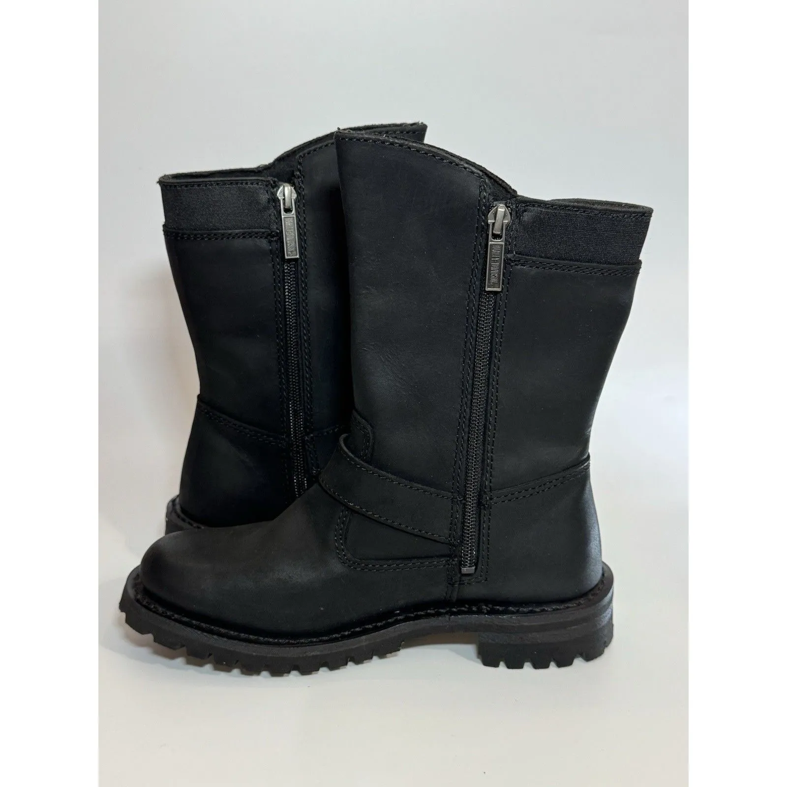 Harley davidson Motorcycle BOOTS womens black leather 6 zip pull slip ankle 8" - Image 11