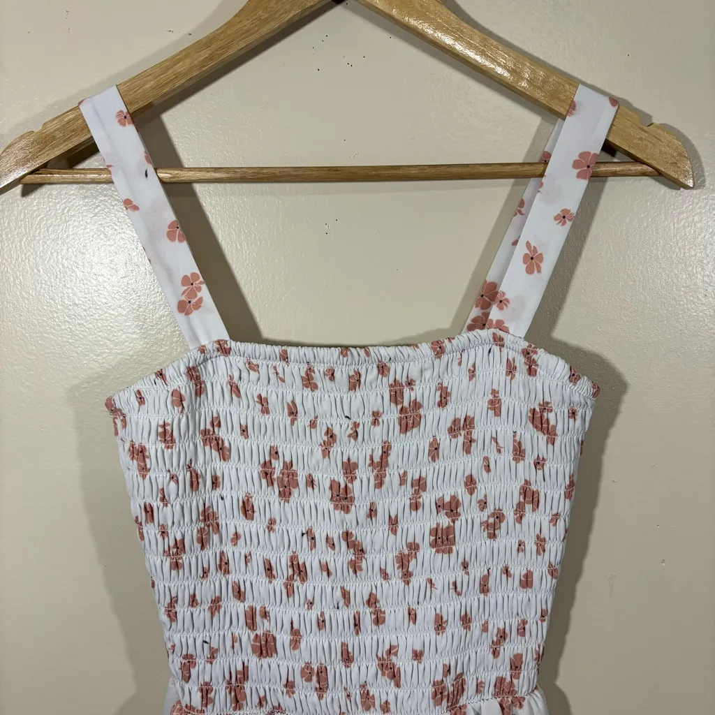 Jessica Simpson White Peach Floral Smocked Mini Dress Size S - Image 3