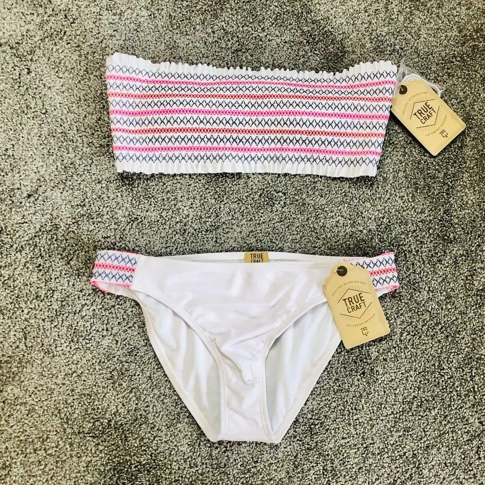 NWT True Craft Ocean Shore Smocked Bandaeu Top Bikini L/XL - Image 6