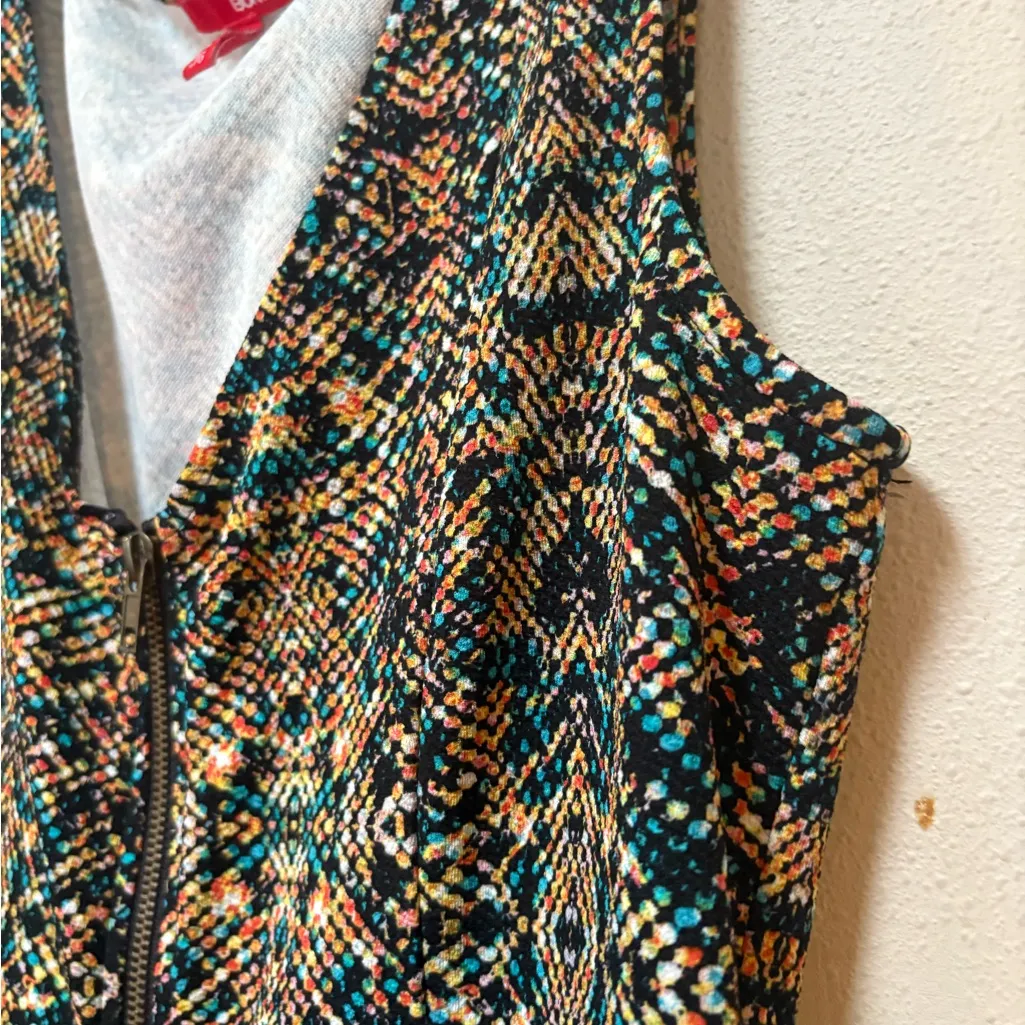 Bongo Y2K Zip Front Sleeveless Top Retro Print Stretch Knit Large - Image 3