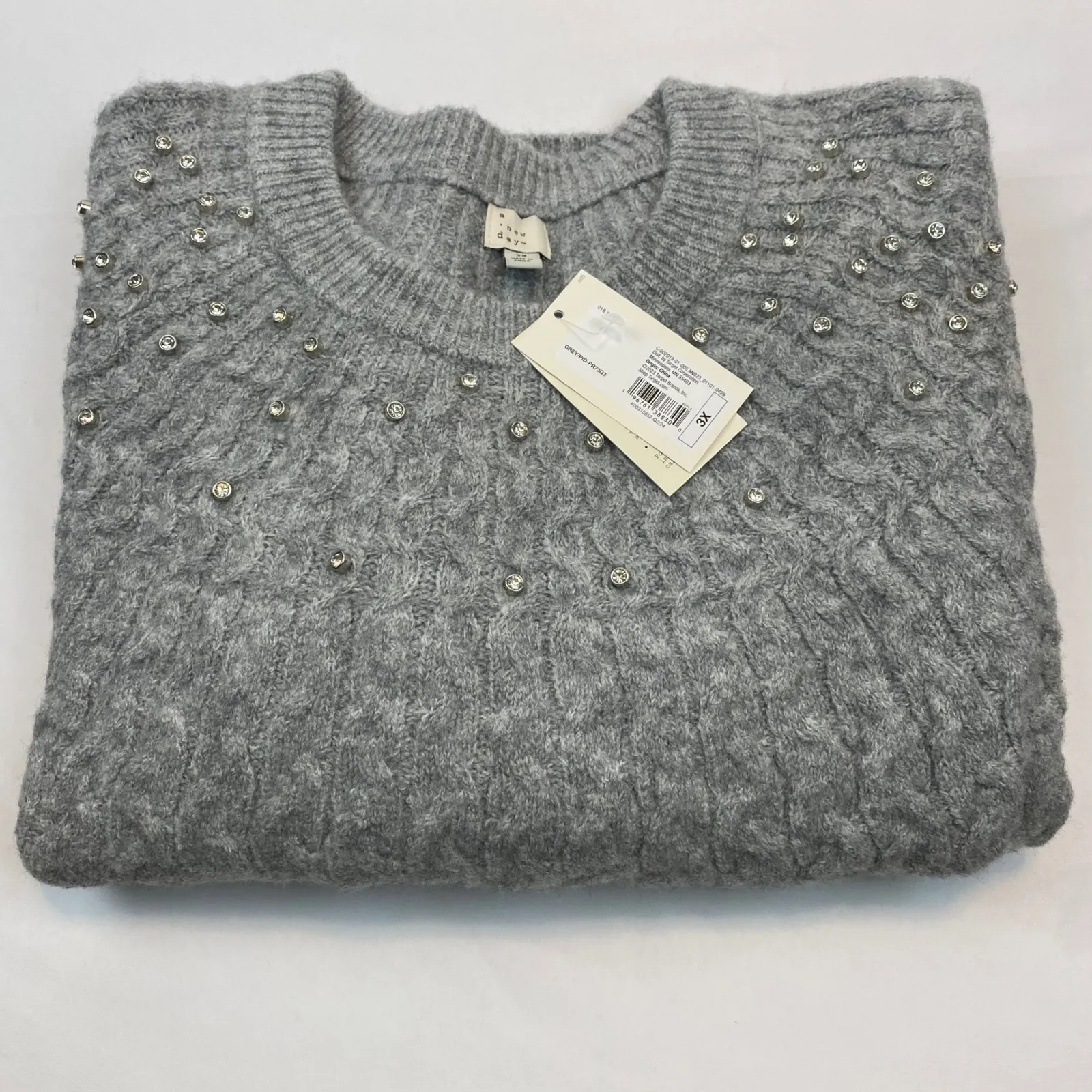 A New Day Embellished Rhinestone Sweater Gray Women's 3X NWT Holiday Sparkle - Image 9