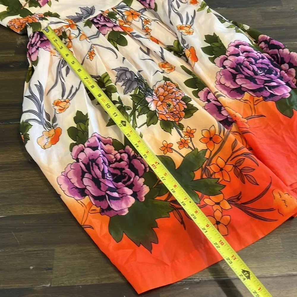 Muse Large Floral Ombre Dress Gradient Pleated Full Orange Green Purple Cottage Size 6 - Image 9