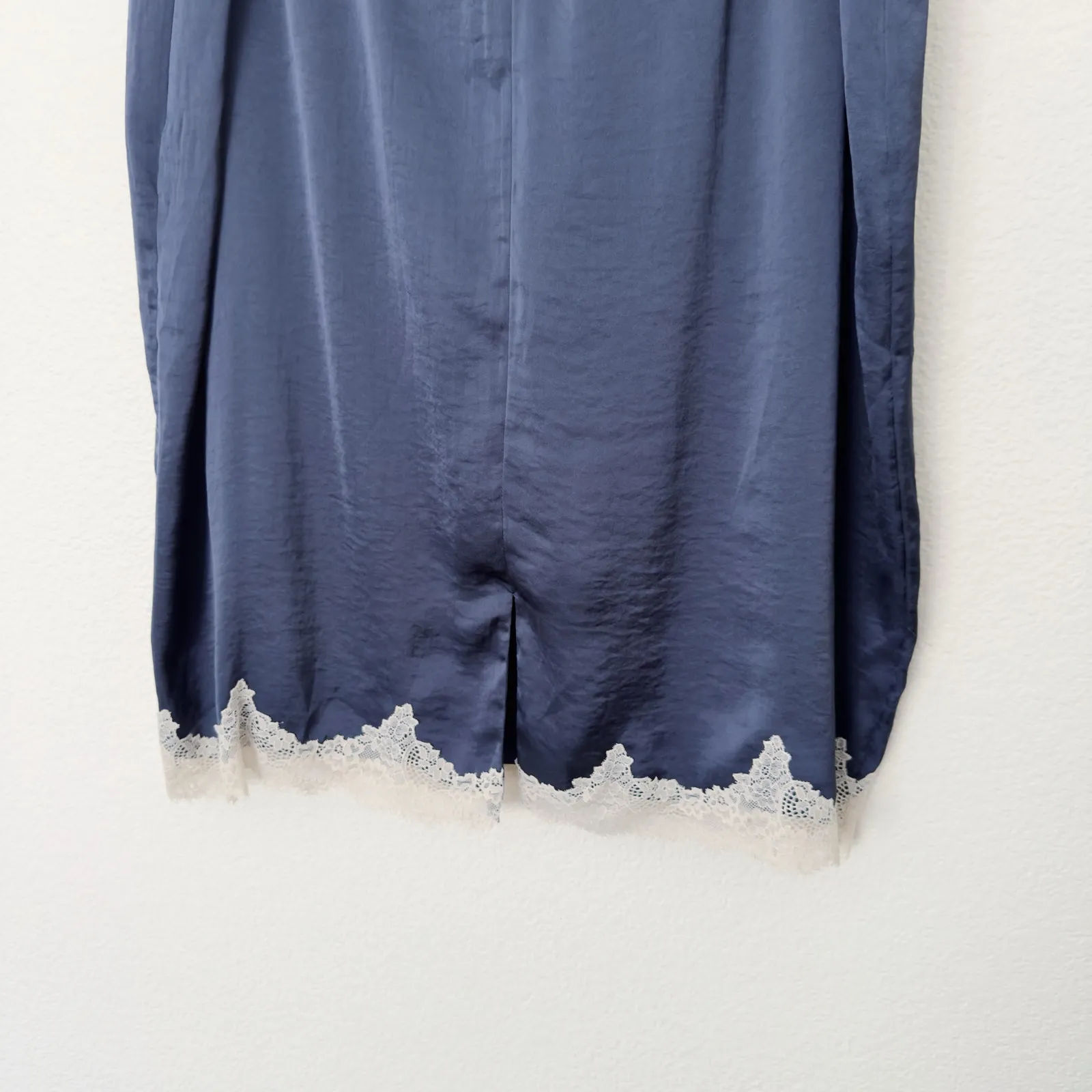 [Abercrombie & Fitch] Navy Blue Satin Lace Hem Pencil Midi Skirt NWT Sz Large L - Image 9