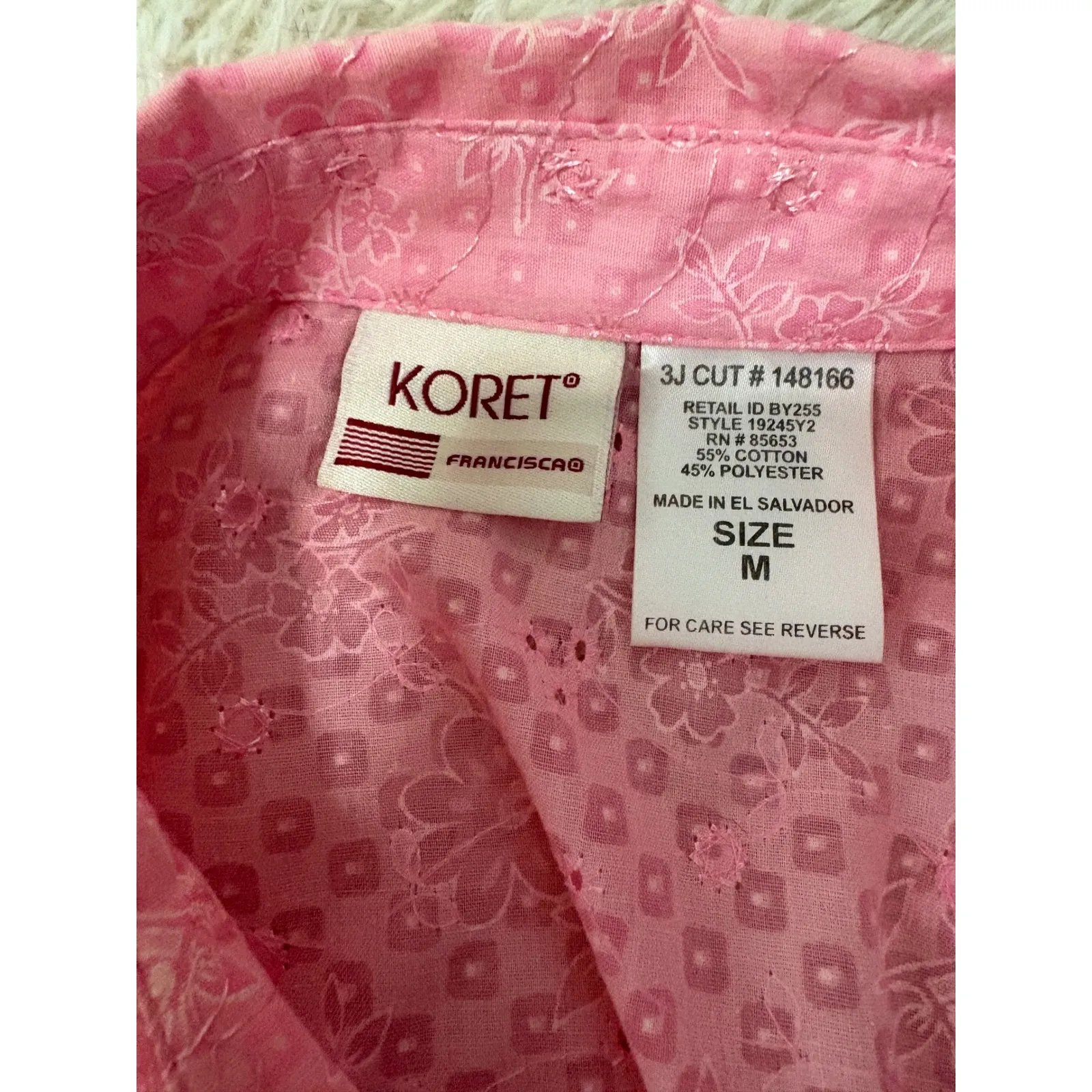 Koret‎ Pink Eyelet Button Down Long Sleeve Shirt Size M Size M - Image 4