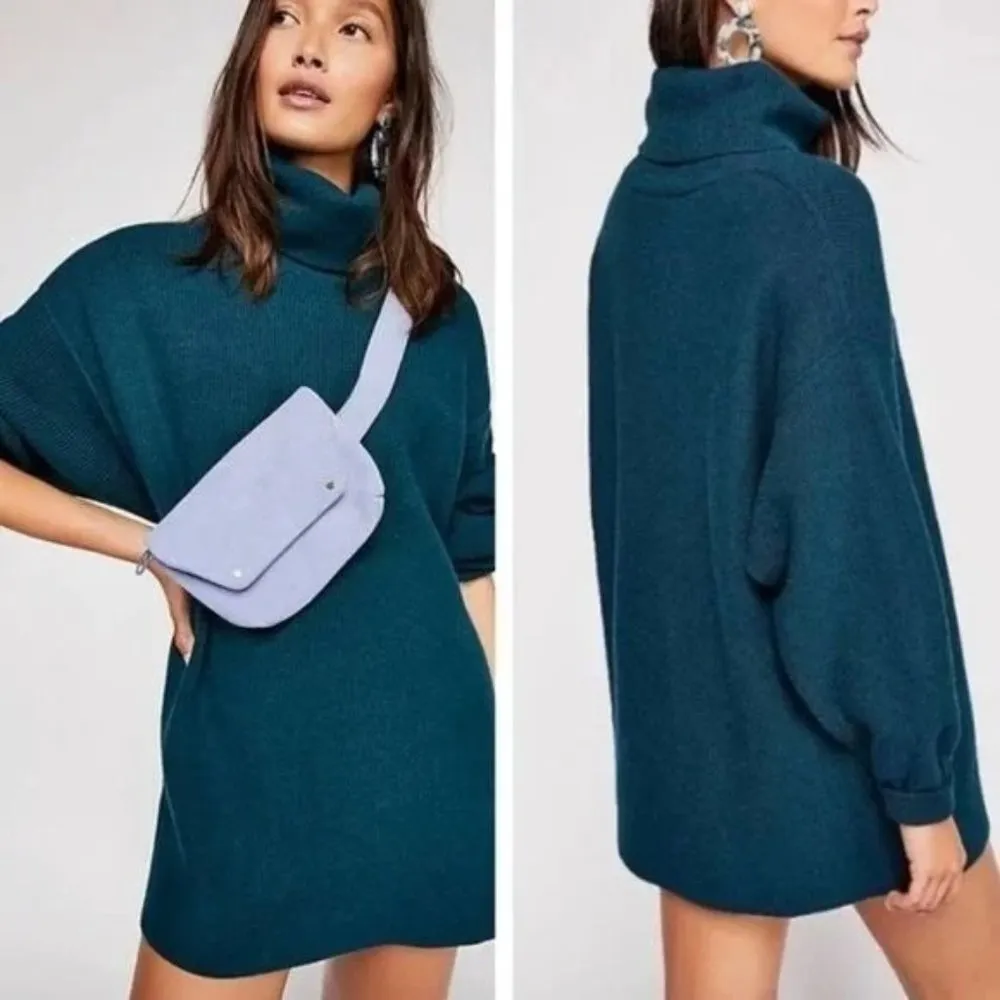 Free People Softly Structured Turtleneck Teal Blue Sweater S - Image 2