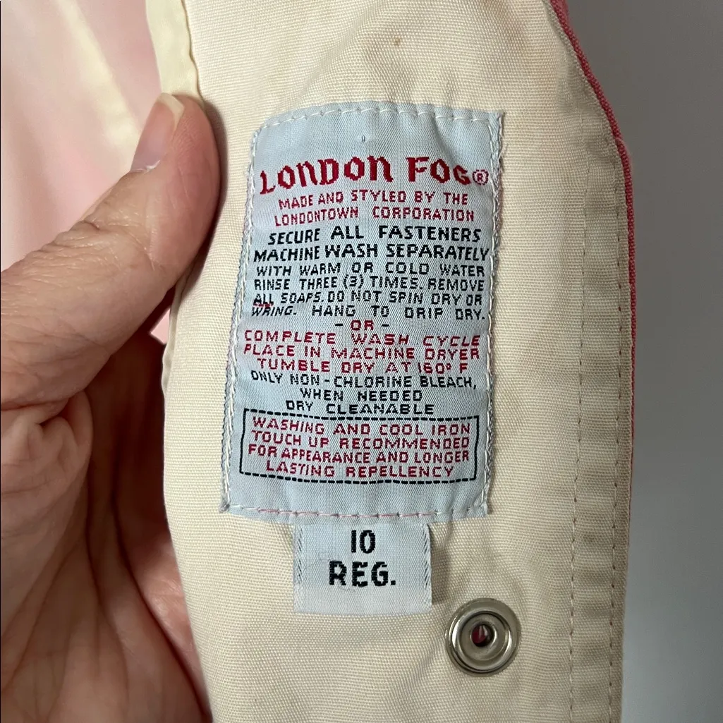 Vtg London Fog Pink Hooded Rain Jacket Women’s Size 10 Mid‑Length Streetwear - Image 3