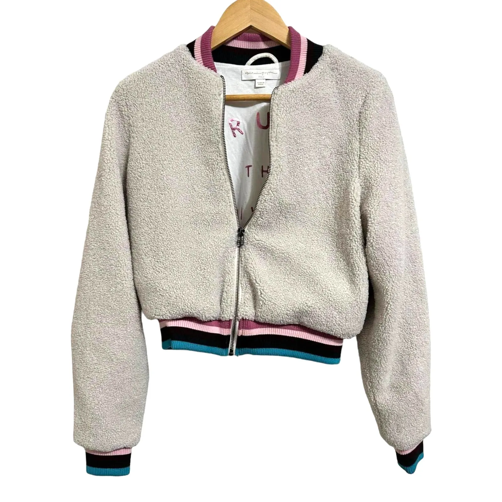 Spiritual Gangster Trust The Universe Furry Fleece Bomber Jacket Size Small‎ - Image 2