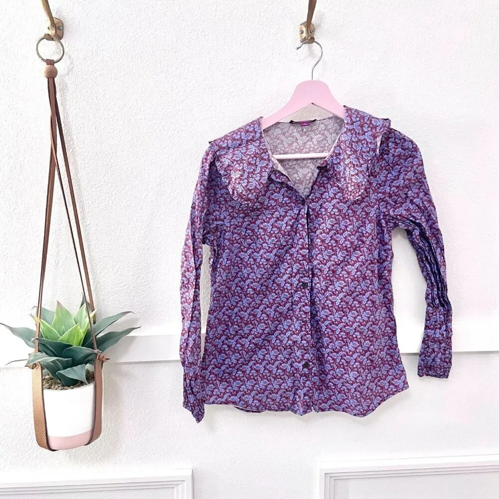 J Crew Ruffle-Collar Button-Up Shirt in Liberty Toutouayette Fabric Size 2 - Image 2