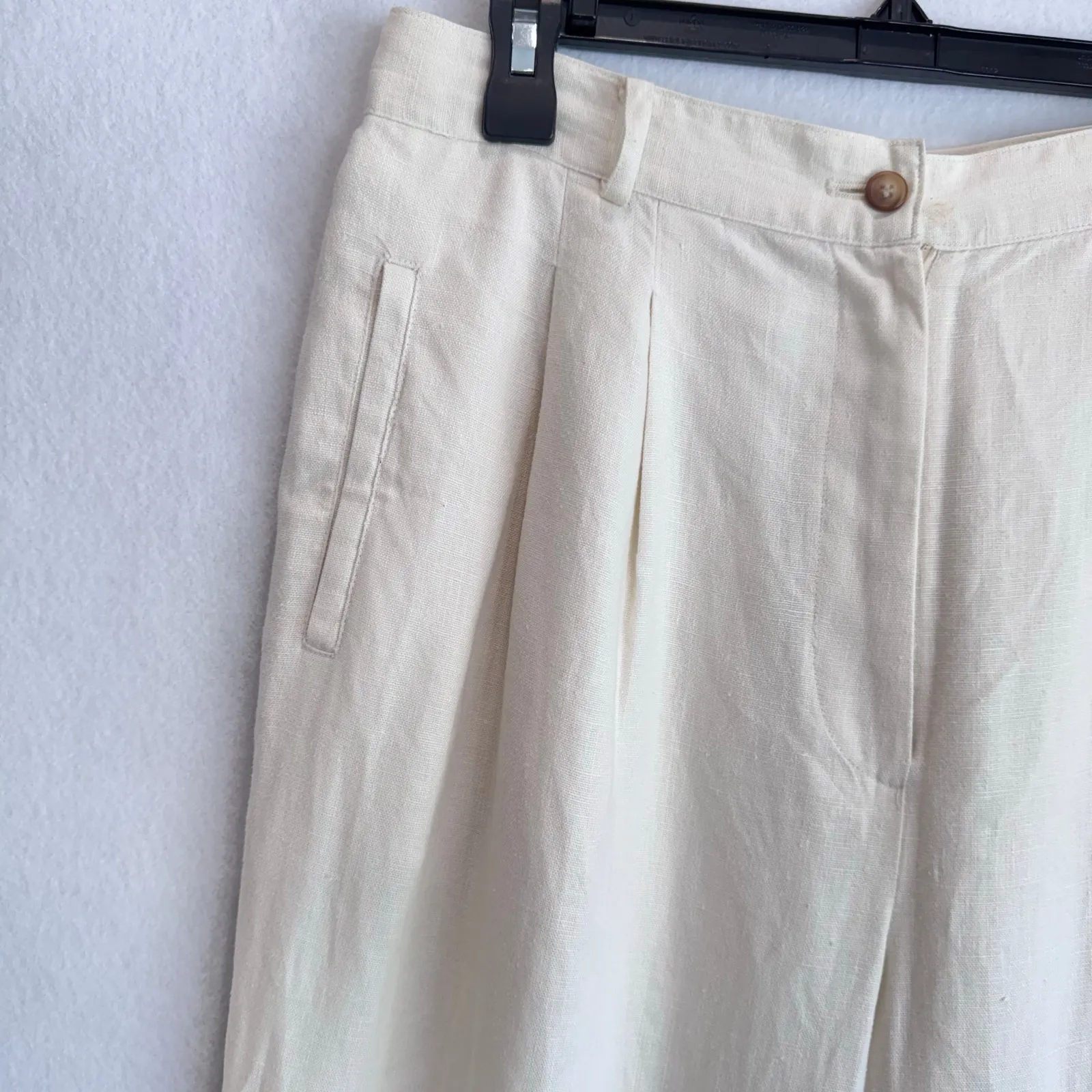 Casual Corner off white Linen Pants Women’s 14 High Rise Tapered Trouser Summer - Image 5