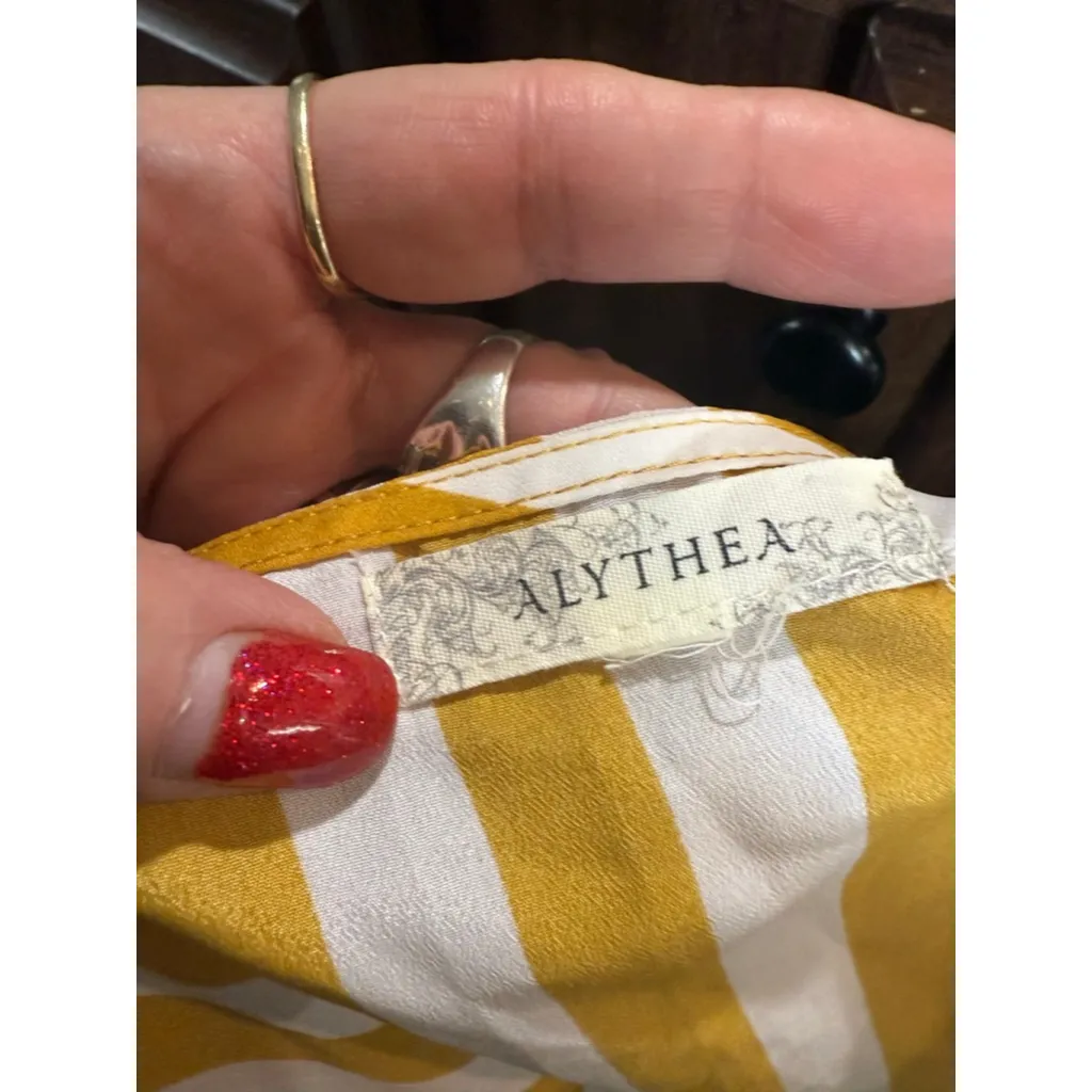 Women's Alythea Yellow White Striped V-Neck Mini Dress M - Image 7