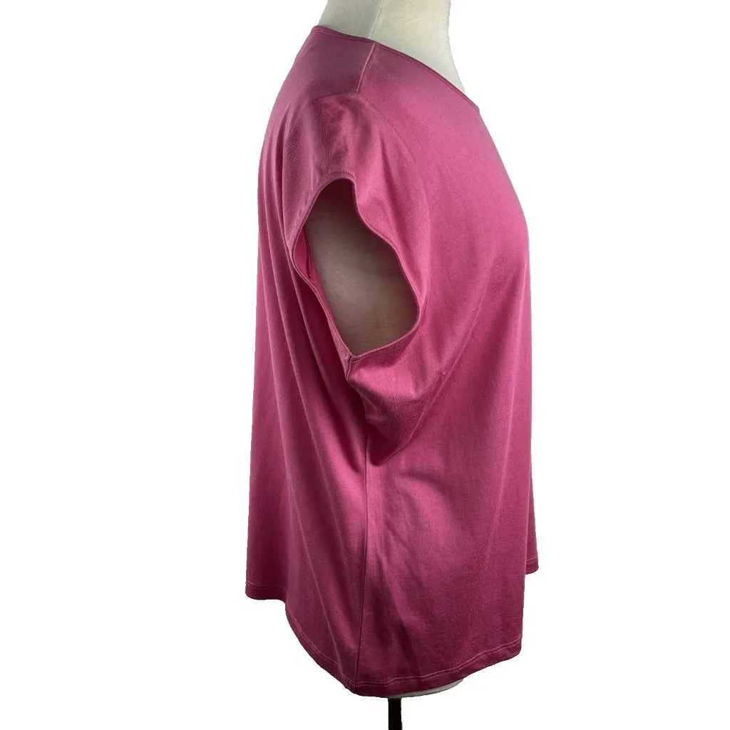 Lynn Ritchie 1X Silk Cotton Knit Top Fuchsia Bright Pink Cap Sleeve Strawberry - Image 6