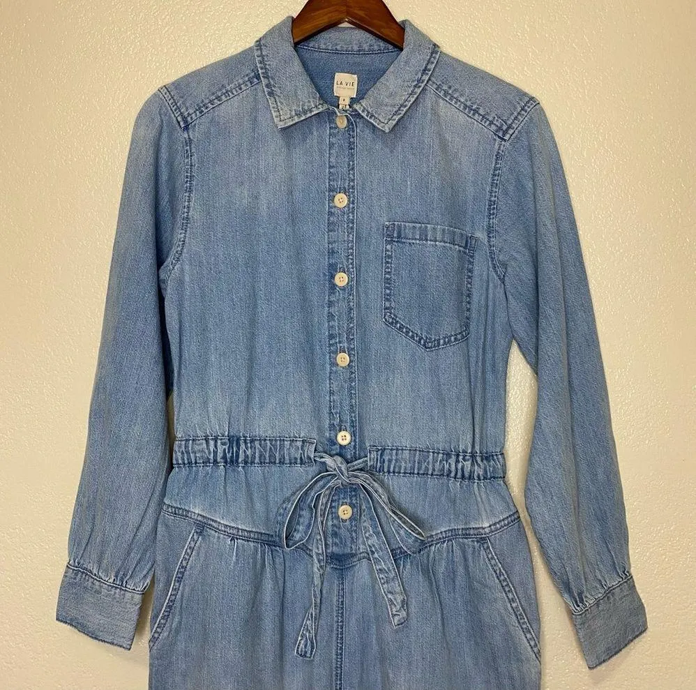 Rebecca Taylor La Vie Long Sleeve Drapey Jumpsuit in Clair Wash Size Small NWT - Image 7