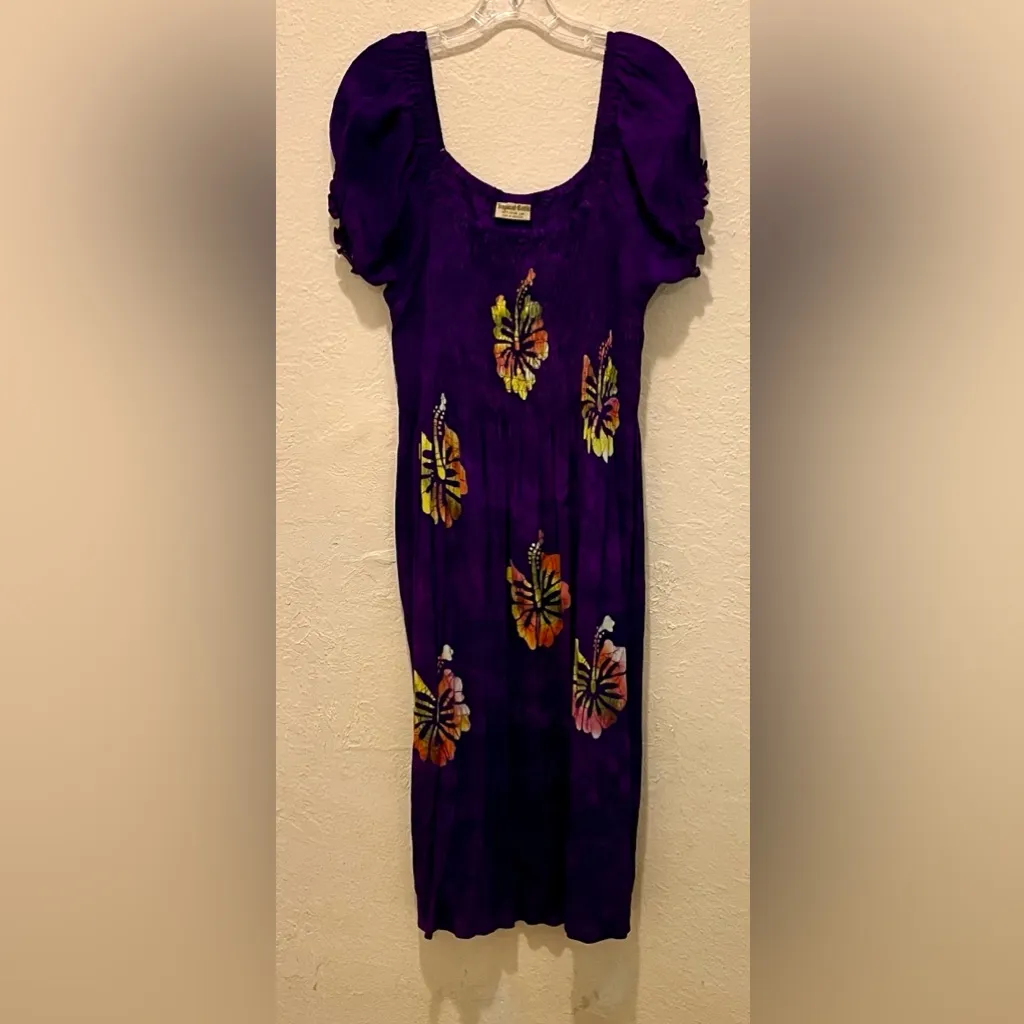 Vintage Tropical Purple Floral Women's Dress Hawaiian Size M - Image 2