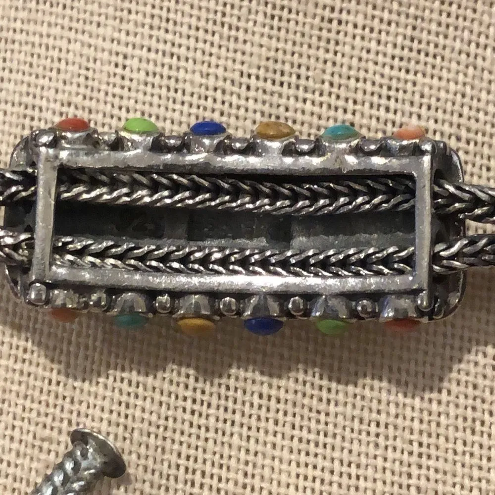 BARSE Sterling Silver Turquoise Coral Lapis Cabochon Thai Weave Toggle Bracelet - Image 15