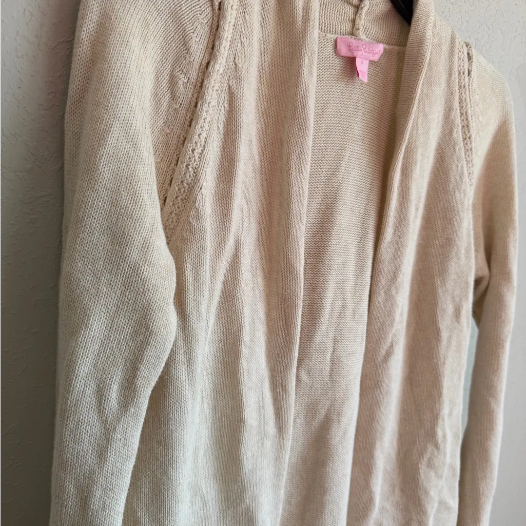 Lilly Pulitzer Tatum Long Line Fringe Cream Open Front Cardigan Womens S Casual - Image 2