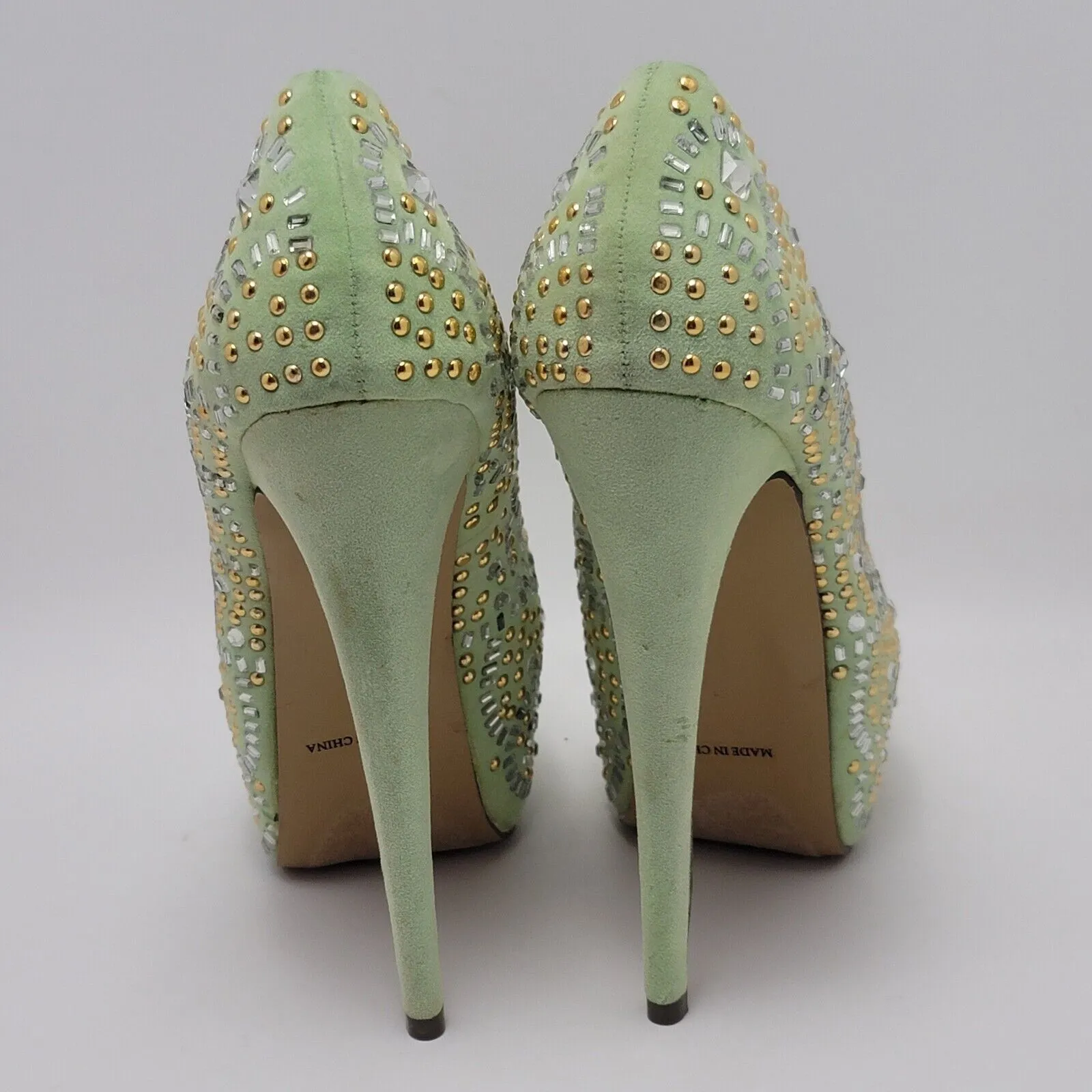 Kiss Kouture Celine Light Mint Green Peep Toe Beaded Platform Heels Size 8.5 - Image 8