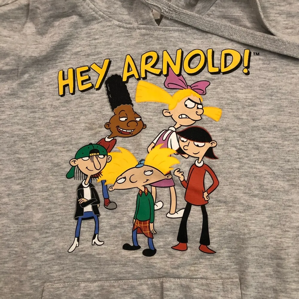 Nickelodeon Hey Arnold Cartoons Gray Pullover Hoodie Sweatshirt Womens Size S - Image 2