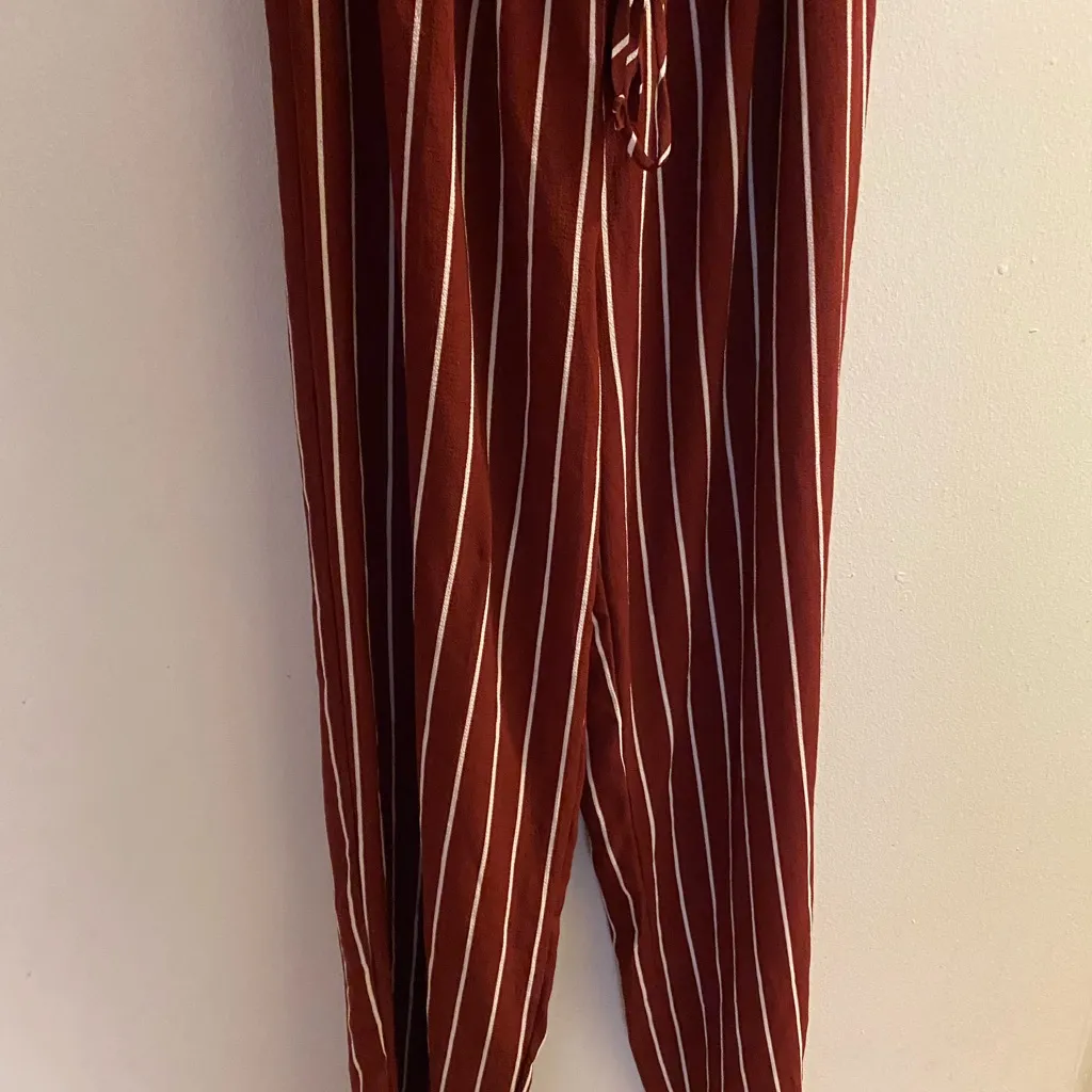 Haute Monde Womens Fall Jumpsuit S Small Brown White Striped Stripes  Bust 34” - Image 3