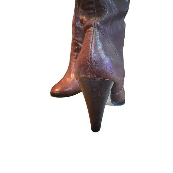 KORS Michael Kors Brown Leather Knee High Boots Heel Fold Over Cuff 70S Size 10 - Image 3