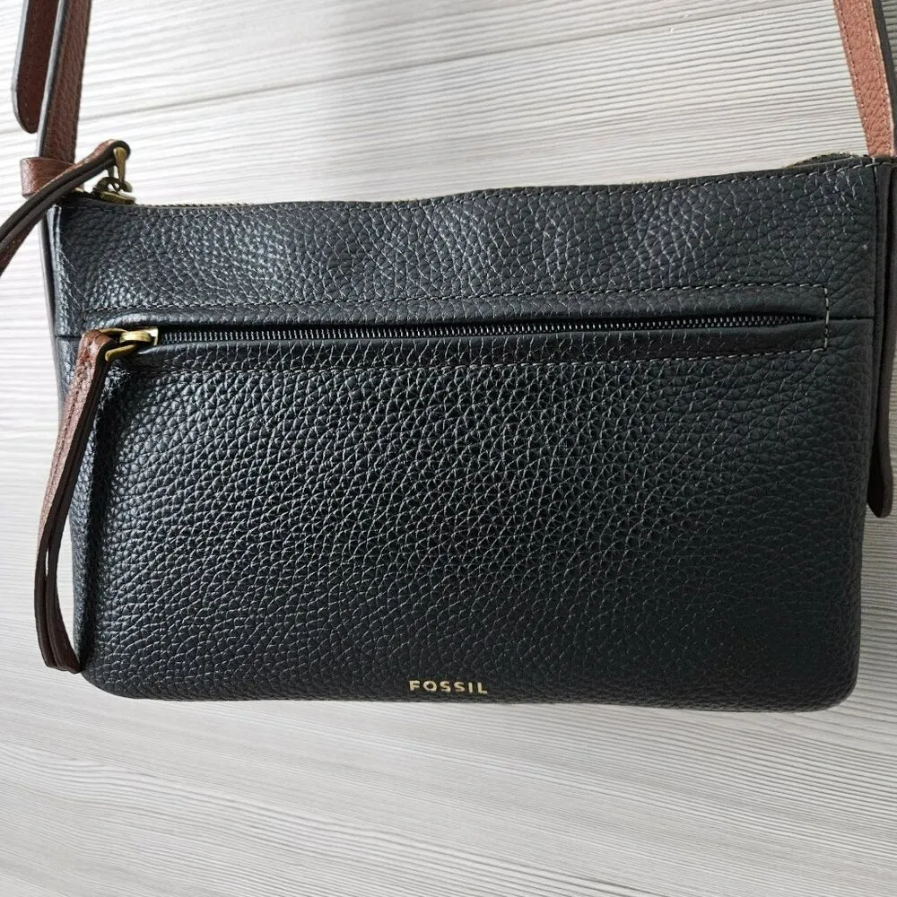 Fossil Black Cow Hide Leather Crossbody Bag Adjustable Strap Vintage Purse Small - Image 5