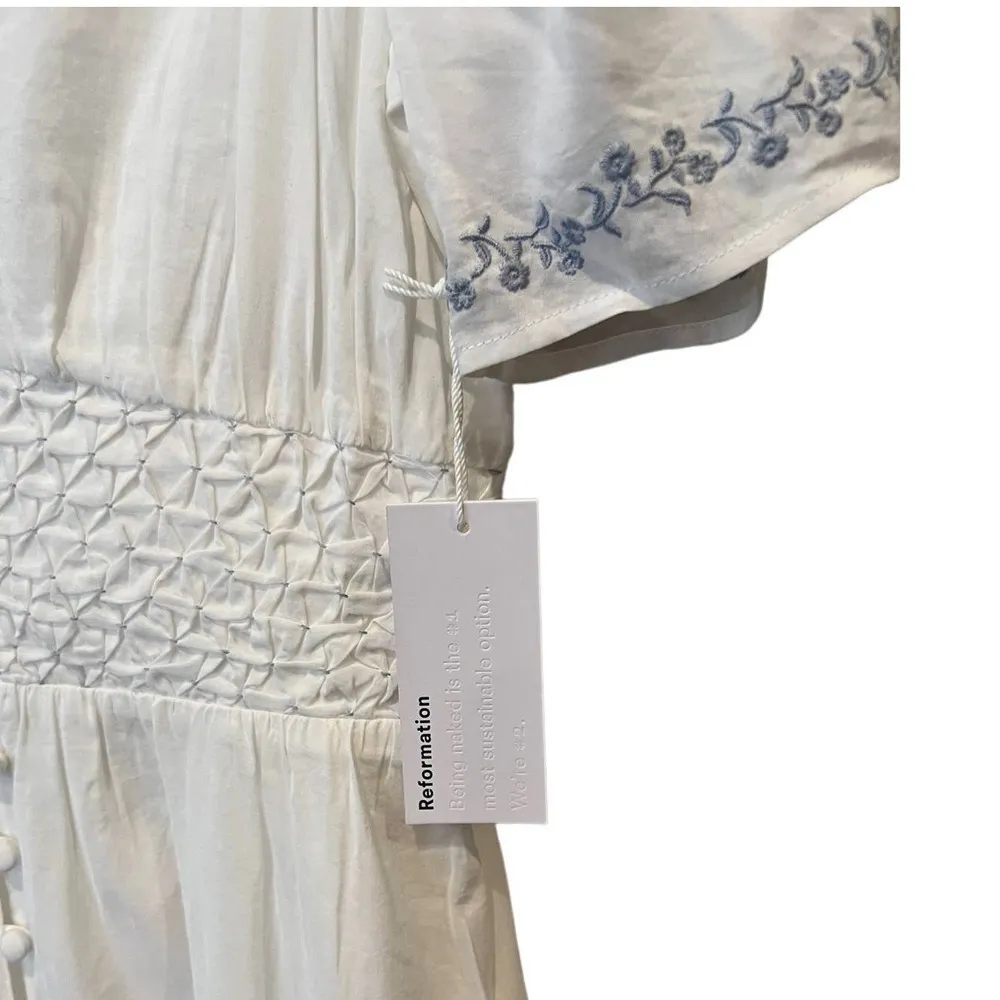 Reformation Kamryn Embroidered Smocked Waist  Midi Dress (6) - Image 5