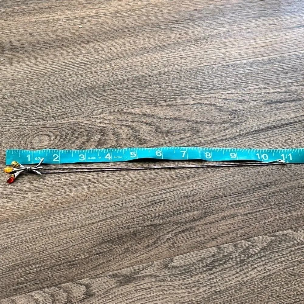 925 Sterling Silver Baltic Amber Floral Pendant Necklace Honey Cognac Green - Image 10