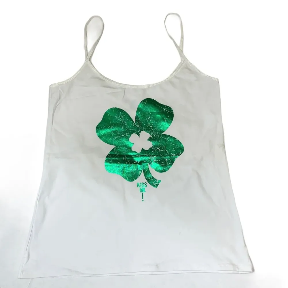 St Patrick St Paddy Tank Top Green Foil Shamrock Size L - Image 10