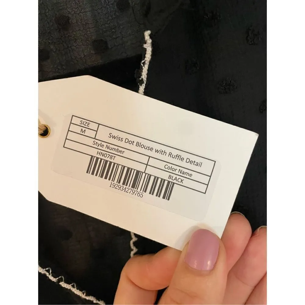 Free the roses NWT black ruffled Swiss dot blouse Size M - Image 3