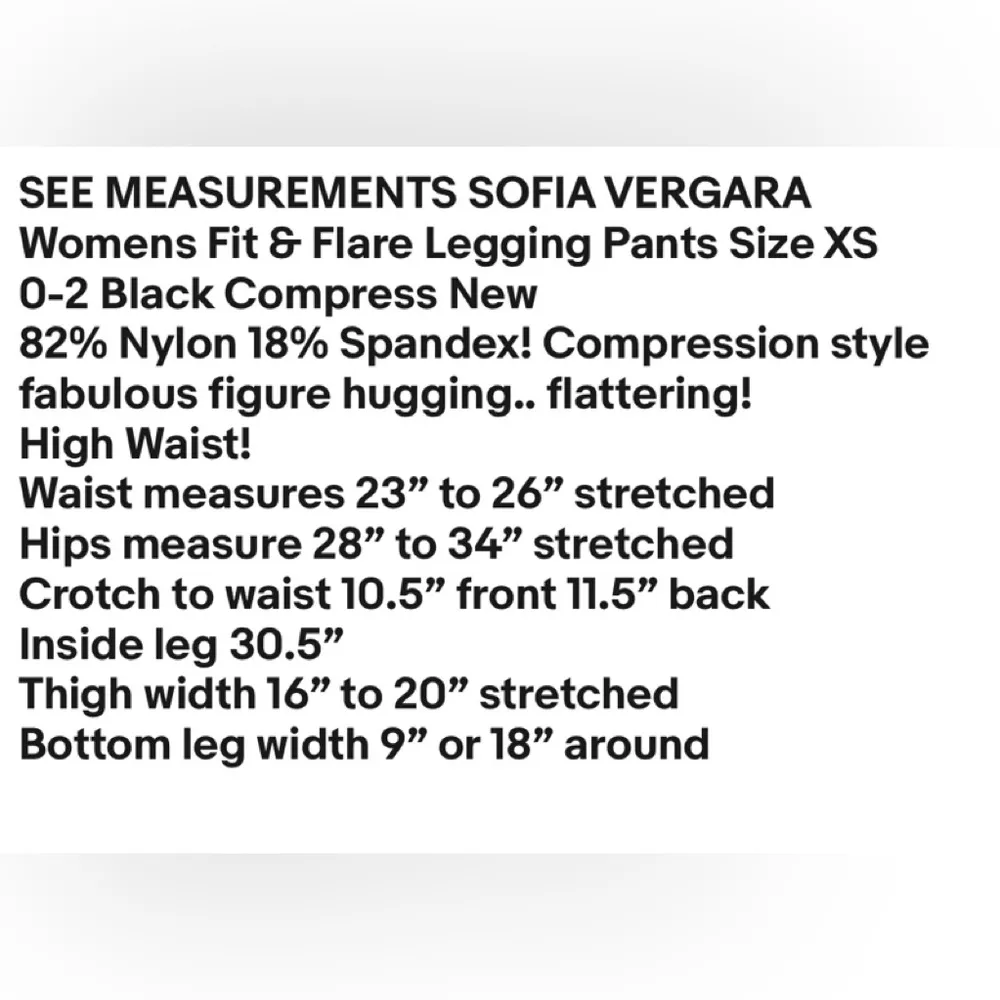 SOFIA VERGARA Womens Fit & Flare Legging Pants Size XS 0-2 Black Compress New - Image 8