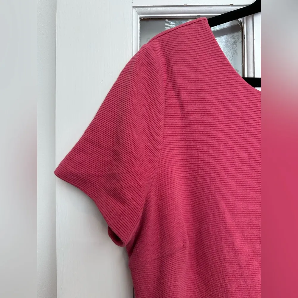Boden Dark Dusty Rose Ribbed Midi Dress Short Sleeve Scoop Neck Size 14 R US Pink - Image 4