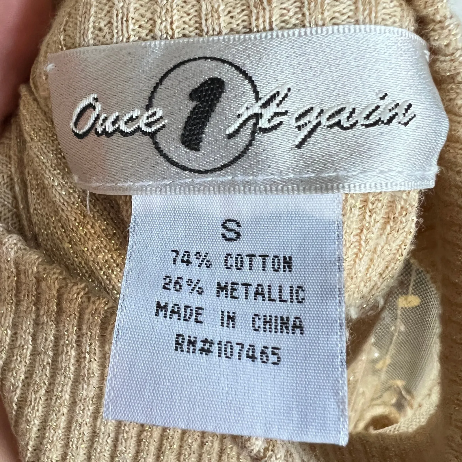 Vintage Y2K Ribbed Long Sleeve Top Sequin Gold 2000s Glam 90s Small - Image 3