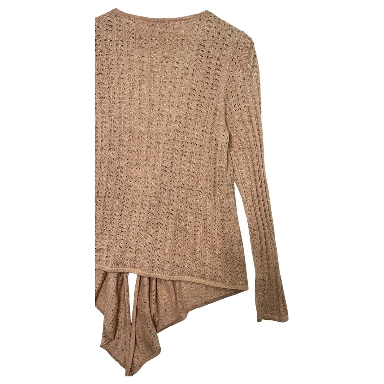 Soft Surroundings Cardigan Sweater Womens Small Tan Open Front Pointelle Knit - Image 7