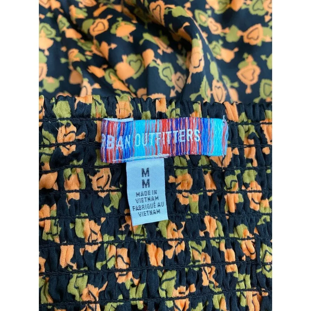 Urban Outfitters Mariah Lace Up Midi Dress Sz M Black Green Orange Heart-Print - Image 5