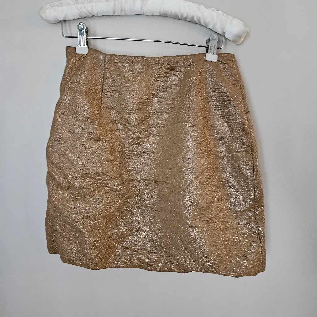 ba&sh Skirt Misty Tan Faux Leather Patent Mini Brown Size Small Button Details - Image 7
