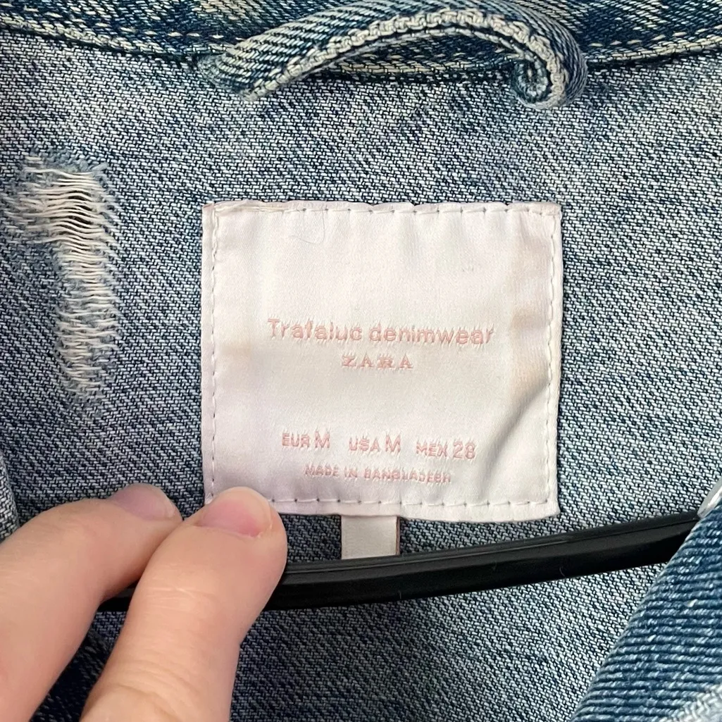 ZARA [] Long Distressed Denim Jacket-Medium - Image 7
