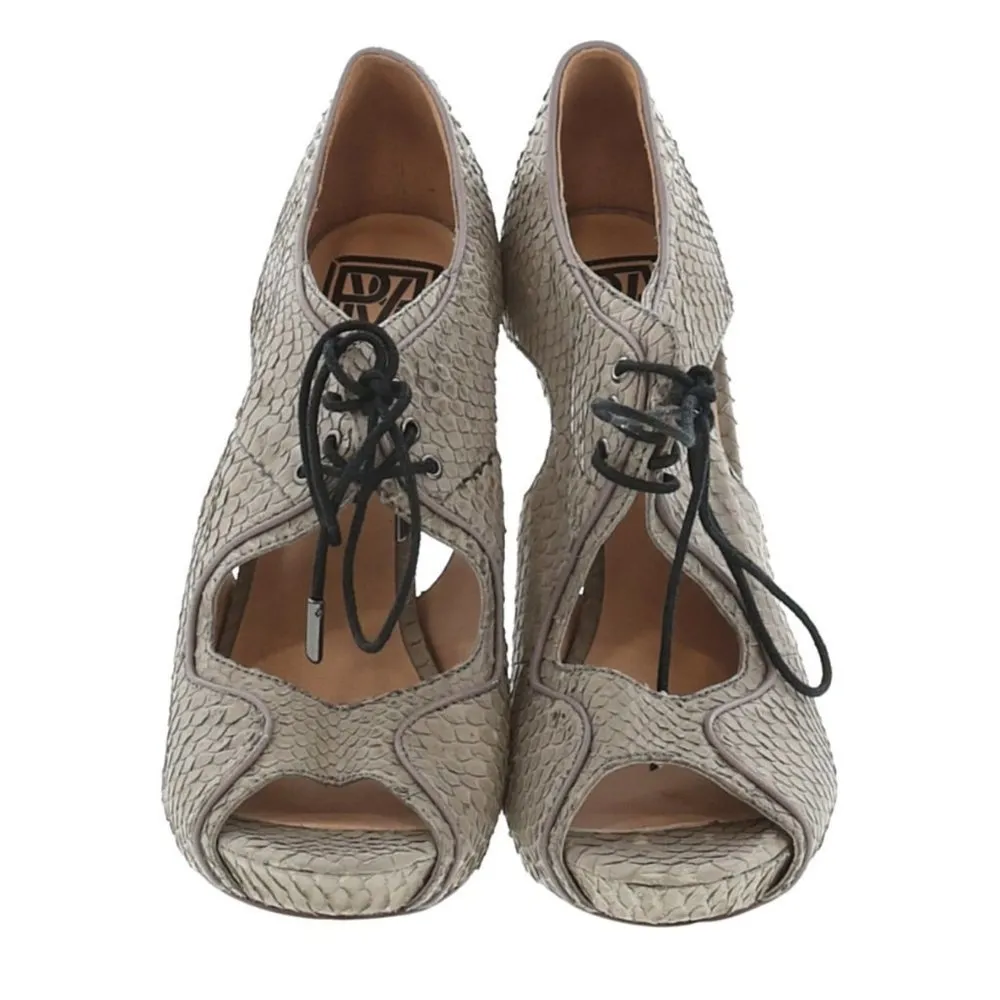 Pour La Victoire Heeled Ankle Booties 8 Rima Snakeskin Lace Up Taupe Cocktail - Image 4