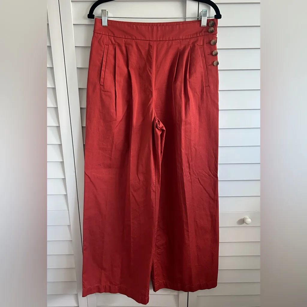 LOFT | side button poplin wide leg trousers - Image 2