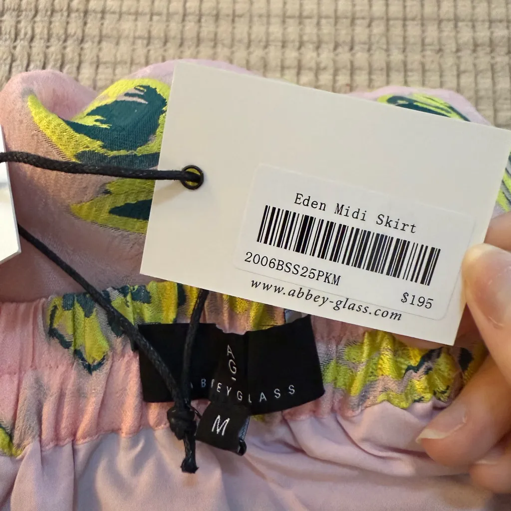 Abbey Glass Eden Midi Skirt Pink Tropical Tulip Jacquard Size M - Image 5