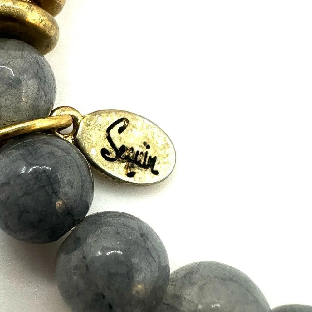 Sequin grey quartz stretchy bracelet with leaf charm Gray - Image 7