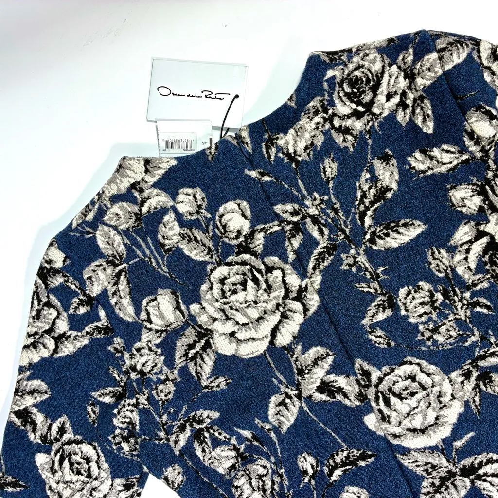 Oscar de la Renta Rose Printed Jacquard Dress Indigo White Medium NWT 25SN112DRJ - Image 9