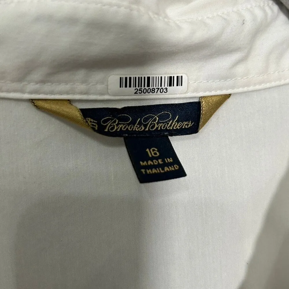 Brooks Brothers White Poplin Tunic Top V-Neck 3/4 Length Sleeve Sz 16 Minimalist - Image 4