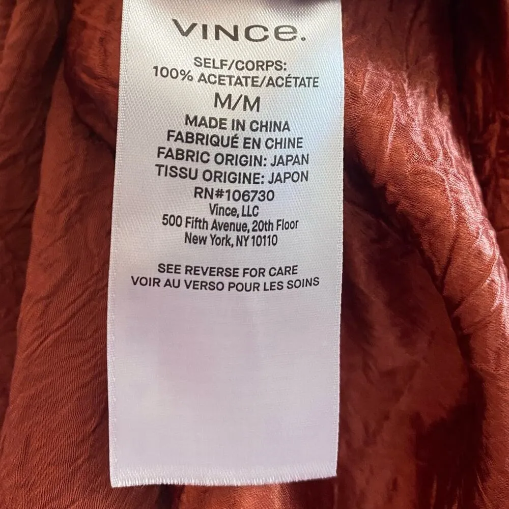 Vince Burnt Orange Bronze Satin Crinkle Slip Bias Cut Midi Skirt Size Medium - Image 5