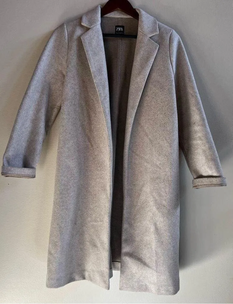 Zara FELT TEXTURE LONG TRENCH COAT Medium - Image 14