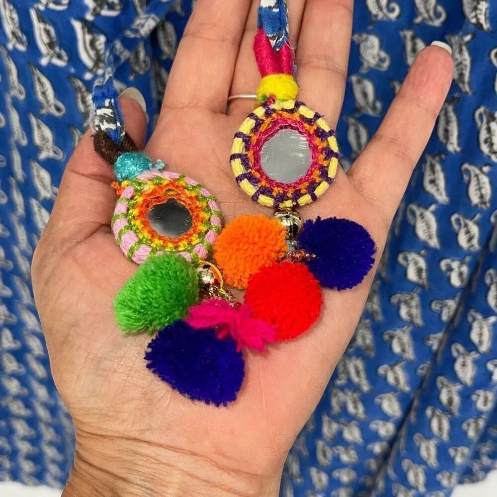 Unbranded Womens Bohemian Mirror Indian Pompom Tie Waist Flared Skirt Blue Small - Image 4