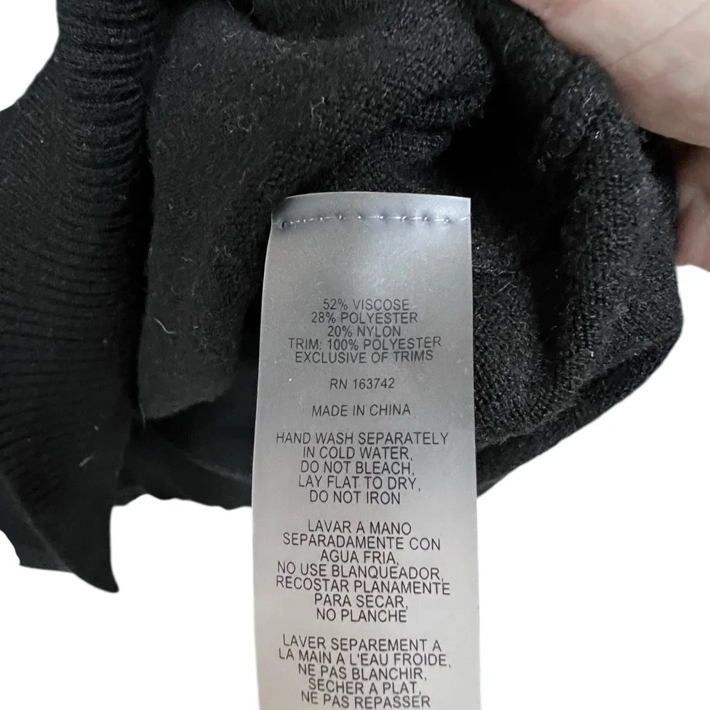 Sioni Milano Black Sweater with Ruffled Collar and Pearl Accents Size L - Image 3