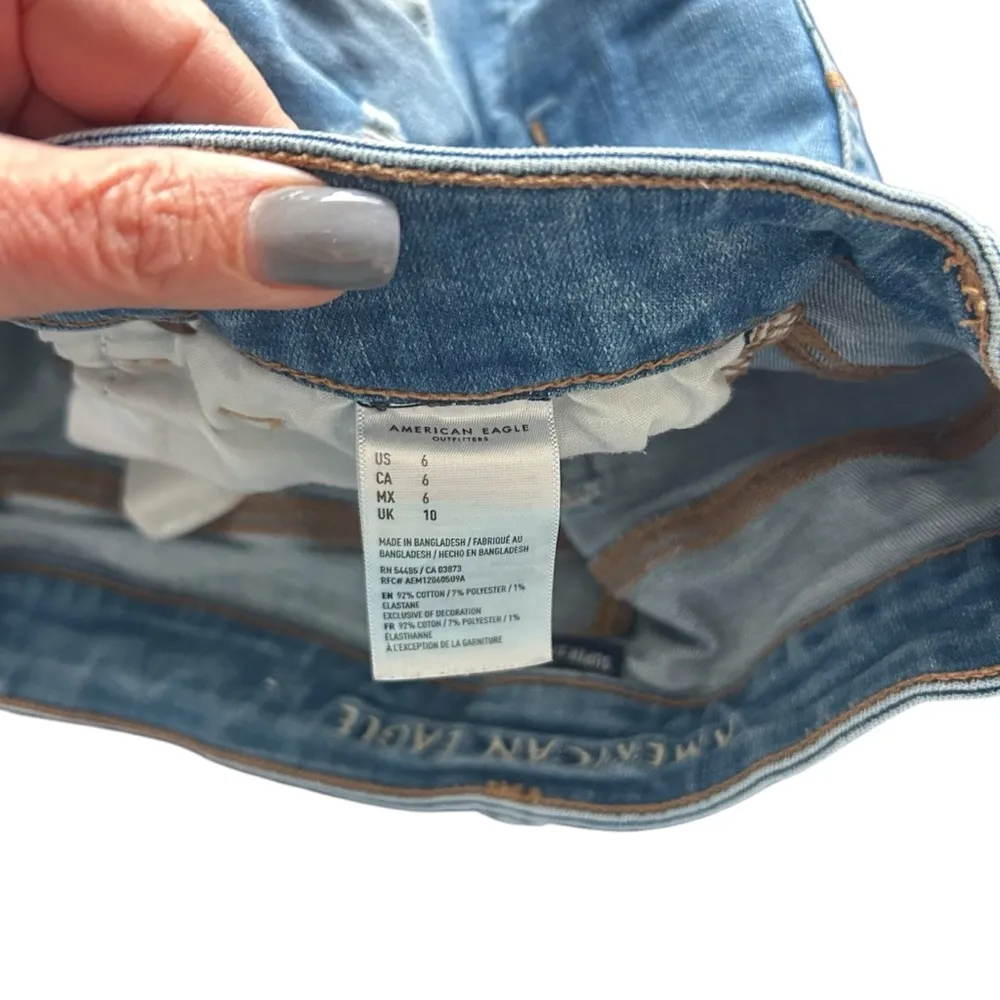 American Eagle Women’s High Rise Shortie Denim Distressed Shorts Blue Size 6 - Image 4