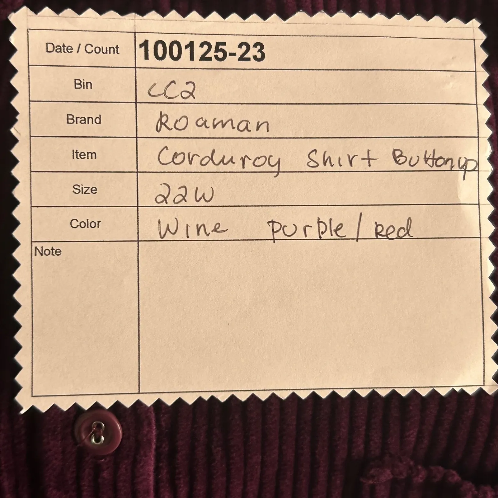 Roamans Corduroy Button Up Shirt Wine 22W Purple - Image 12