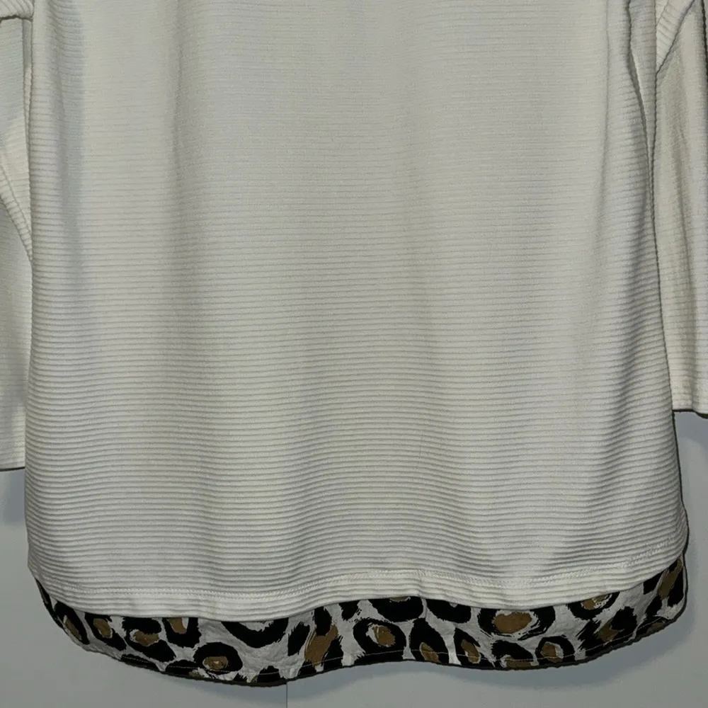 Kim Rogers Ribbed V-Neck Tunic Top w Animal Print Collar & Hem Women’s M - Image 8